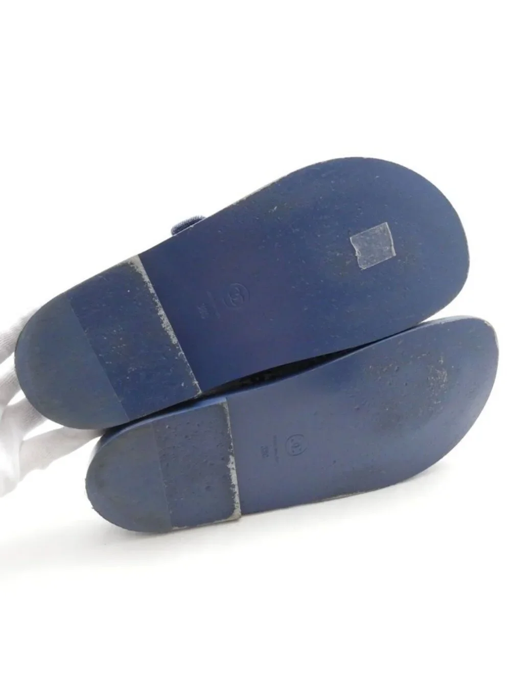Chanel Velcro Sandals 38C Denim CC Logo Hooded